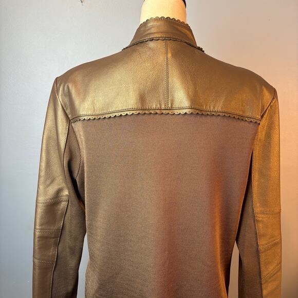 Nygard Collection Leather Jacket Bronze Laser Cut Zip Up Womens Large Petite - Picture 5 of 9